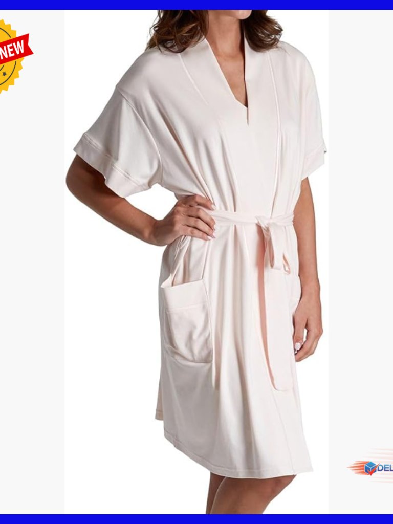 Soft Pima Cotton Short Robe With Cap Sleeves And Patch Pockets